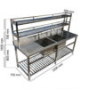 Chậu rửa công nghiệp 2 hố 2200×750 có kệ